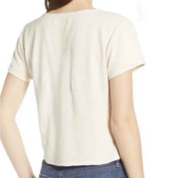 Madewell Texture & Thread faux wrap tie front top XS cream boho coastal top - Picture 2 of 2